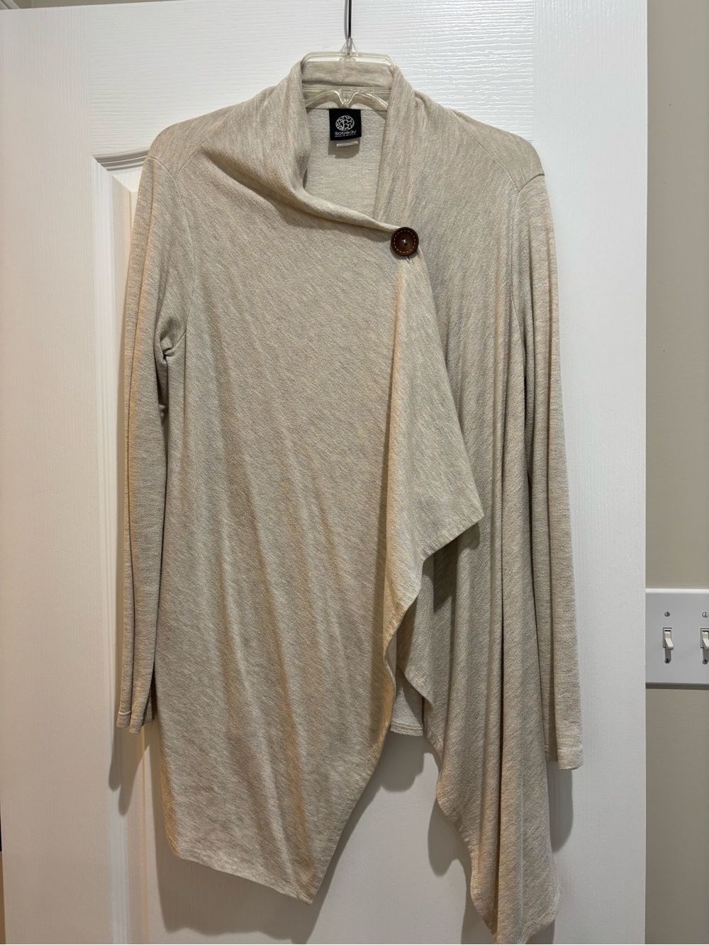 bobeau Cream Draped Asymmetrical Button Cardigan